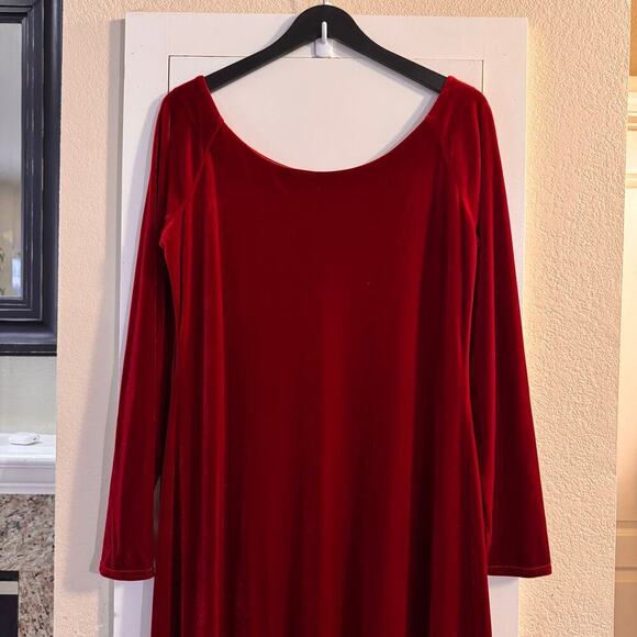 Soft Surroundings Red Velvet Scoop Neck Long Sleeve Maxi Sheath Dress Size XL - Picture 6 of 6
